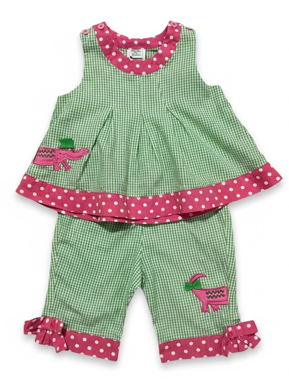 Pink & Green Gingham Matching Two-Piece Top and Pants | Girls 24M